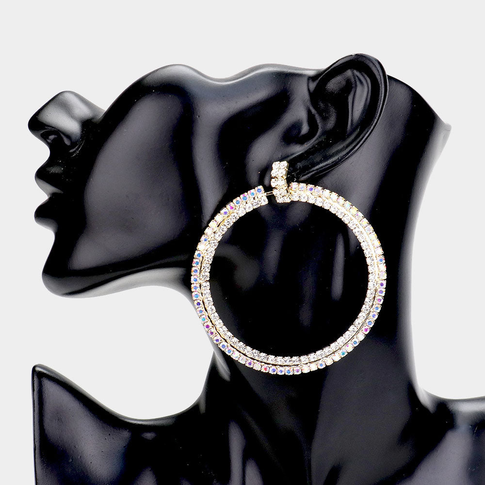 Madeline Love AB, Clear, Gold Rhinestone Statement Open Circle Evening Earrings