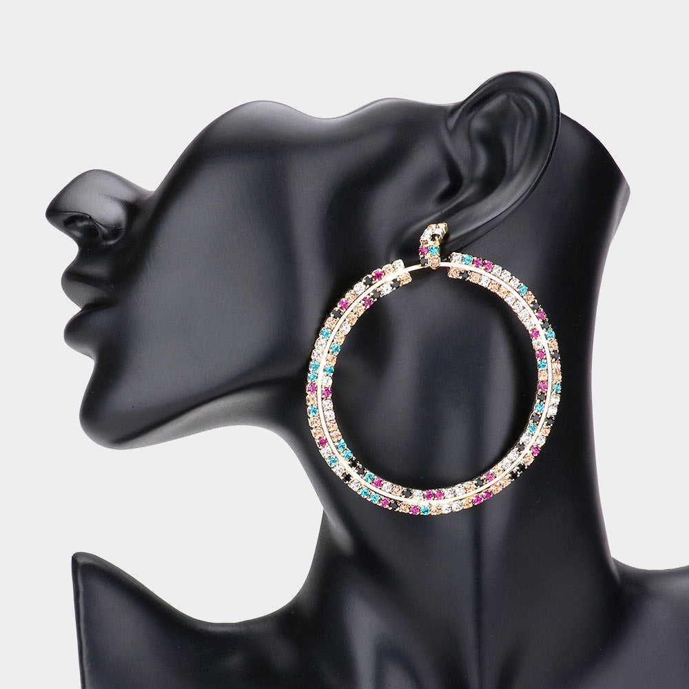 Madeline Love Multi Rhinestone Statement Open Circle Evening Earrings