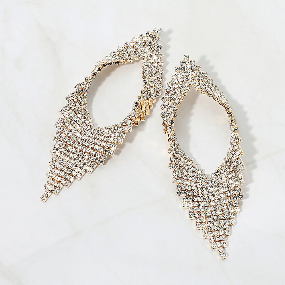 Madeline Love Gold Abstract Rhinestone Fringe Glam Statement Earrings