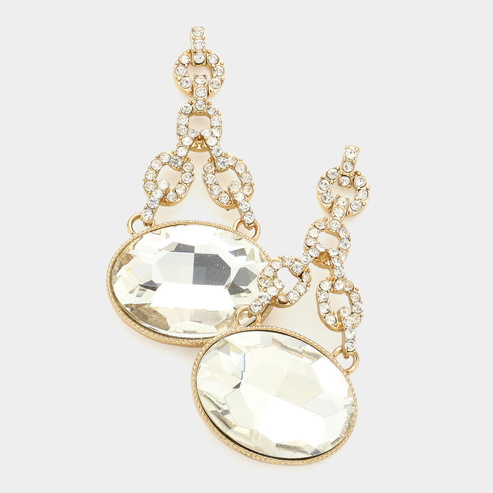 Madeline Love Gold Oval Rhinestone Ornate Evening Earrings