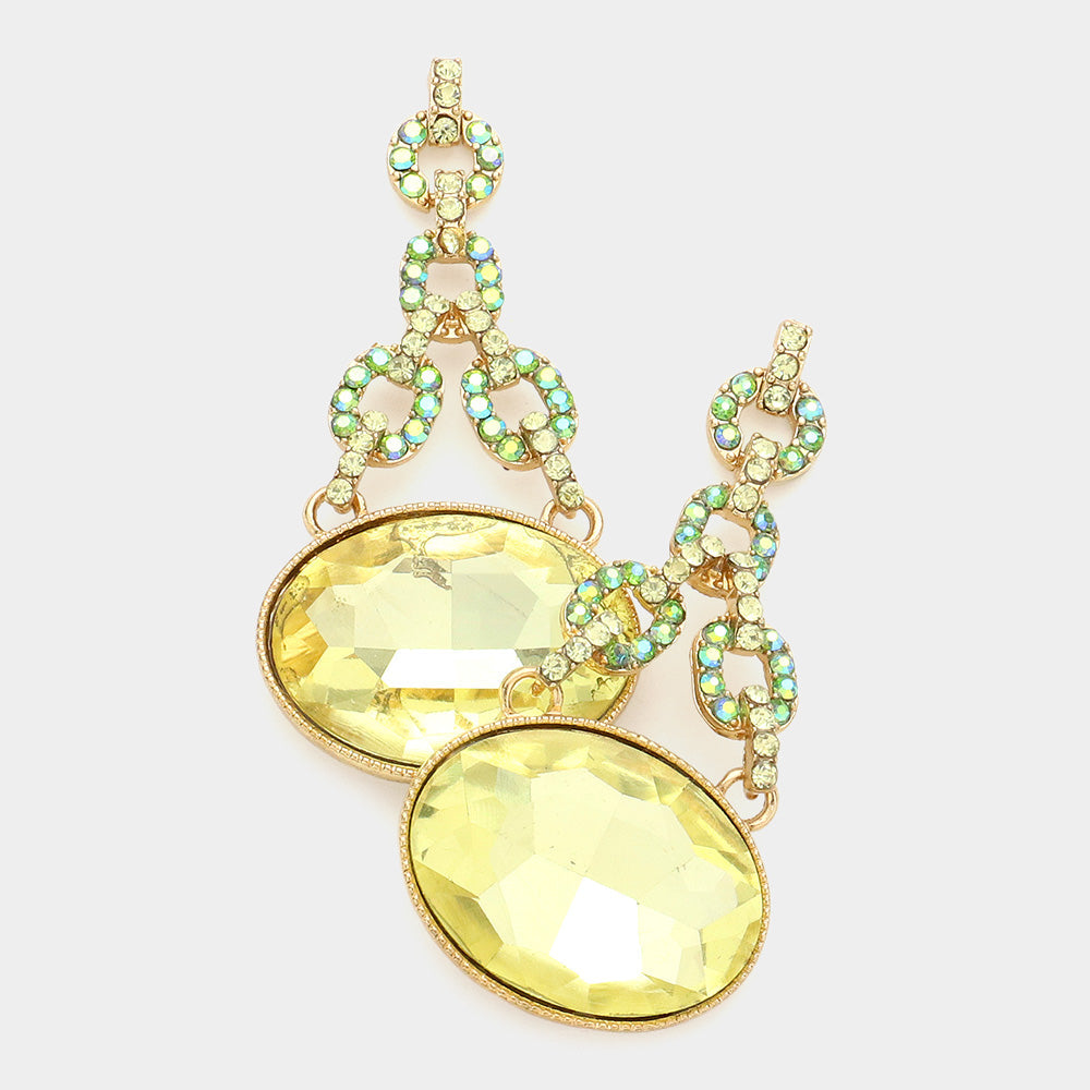 Madeline Love Yellow Oval Rhinestone Ornate Evening Earrings