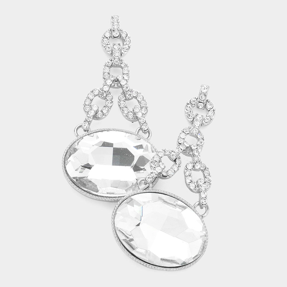 Madeline Love Rhodium Oval Rhinestone Ornate Evening Earrings