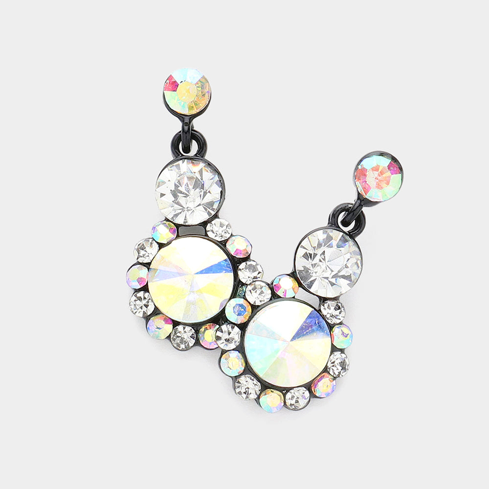 Madeline Love AB, Black Crystal Round Rhinestone Pave Drop Evening Earrings