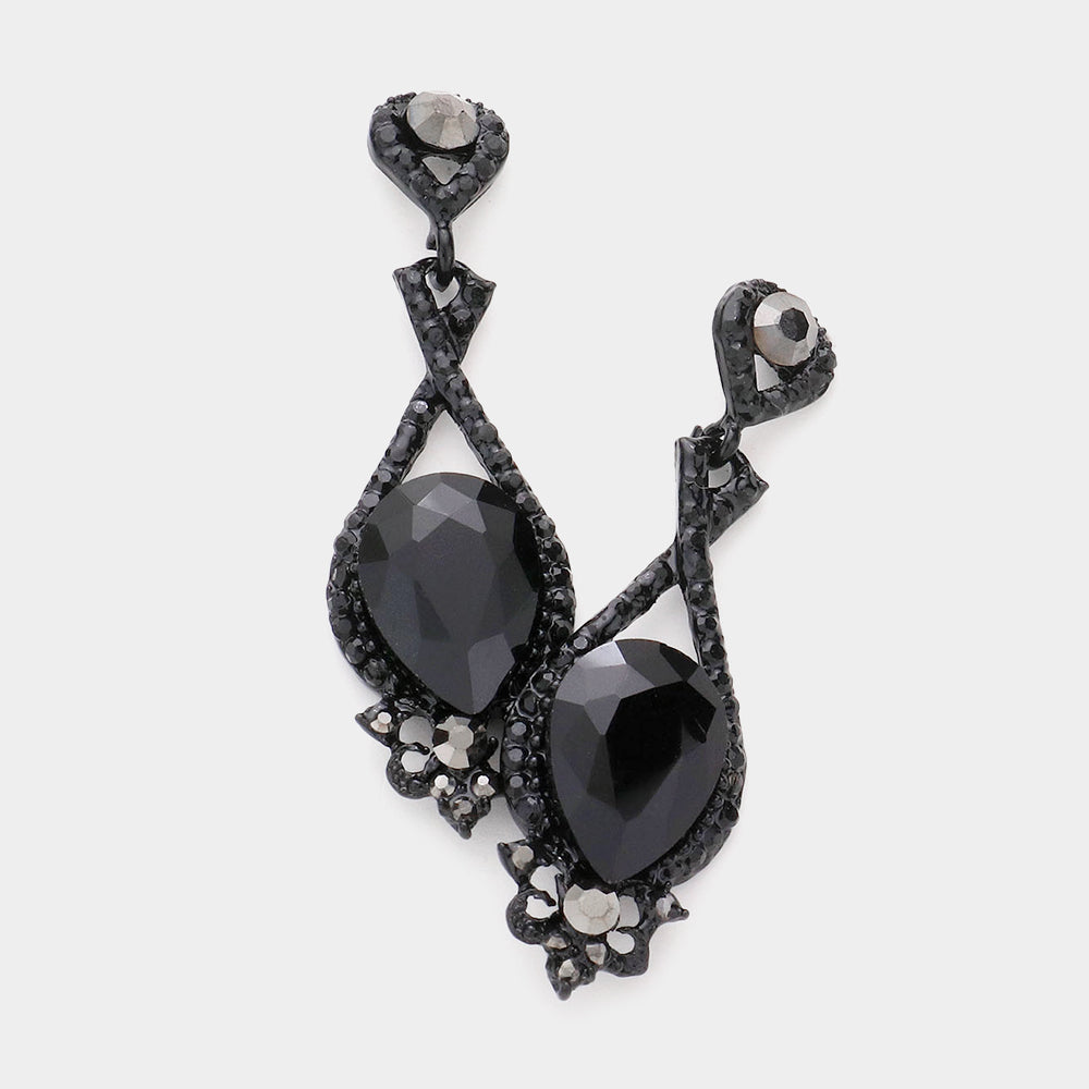 Madeline Love Jet Black Crystal rhinestone teardrop evening earrings
