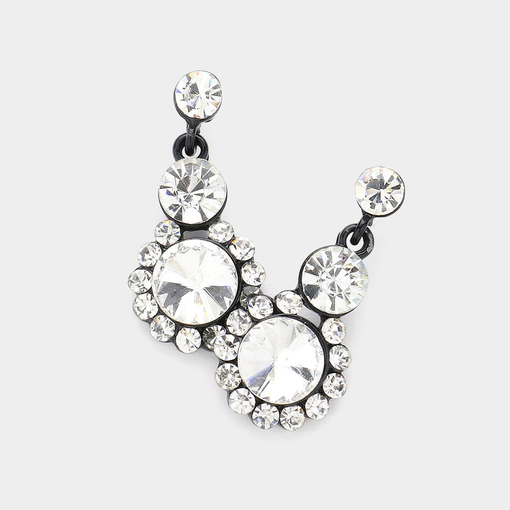 Madeline Love Black, Clear Crystal Round Rhinestone Pave Drop Evening Earrings