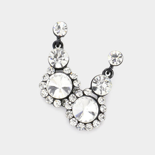 Madeline Love Black, Clear Crystal Round Rhinestone Pave Drop Evening Earrings