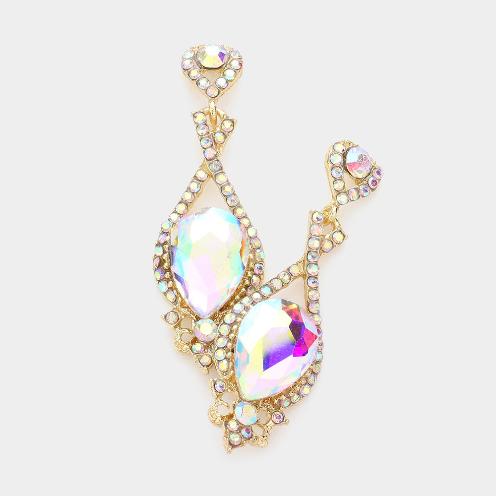 Madeline Love AB, Gold Crystal rhinestone teardrop evening earrings