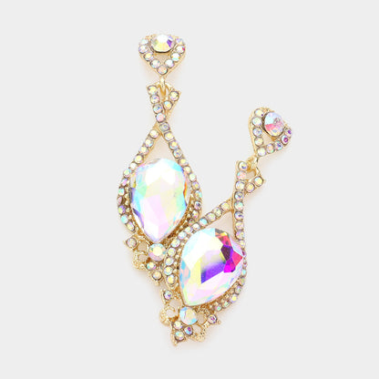Madeline Love AB, Gold Crystal rhinestone teardrop evening earrings