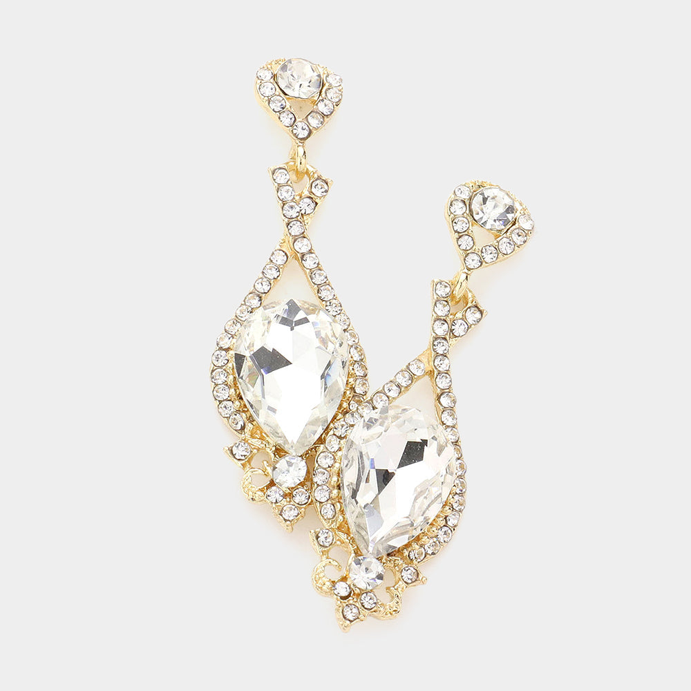 Madeline Love Gold Crystal rhinestone teardrop evening earrings