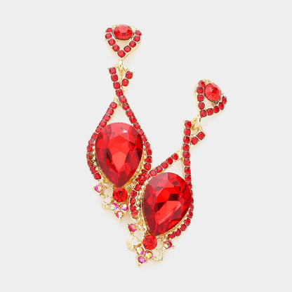 Madeline Love Siam Crystal rhinestone teardrop evening earrings