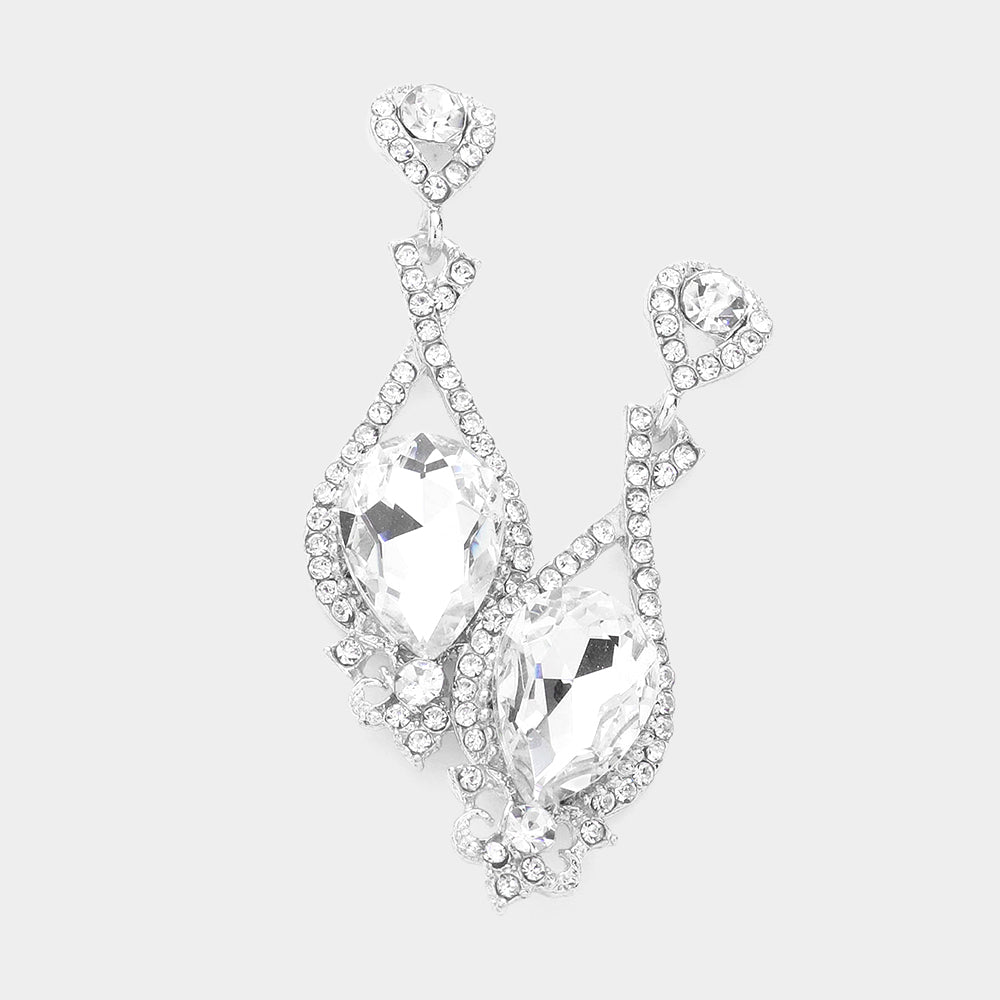 Madeline Love Rhodium Crystal rhinestone teardrop evening earrings