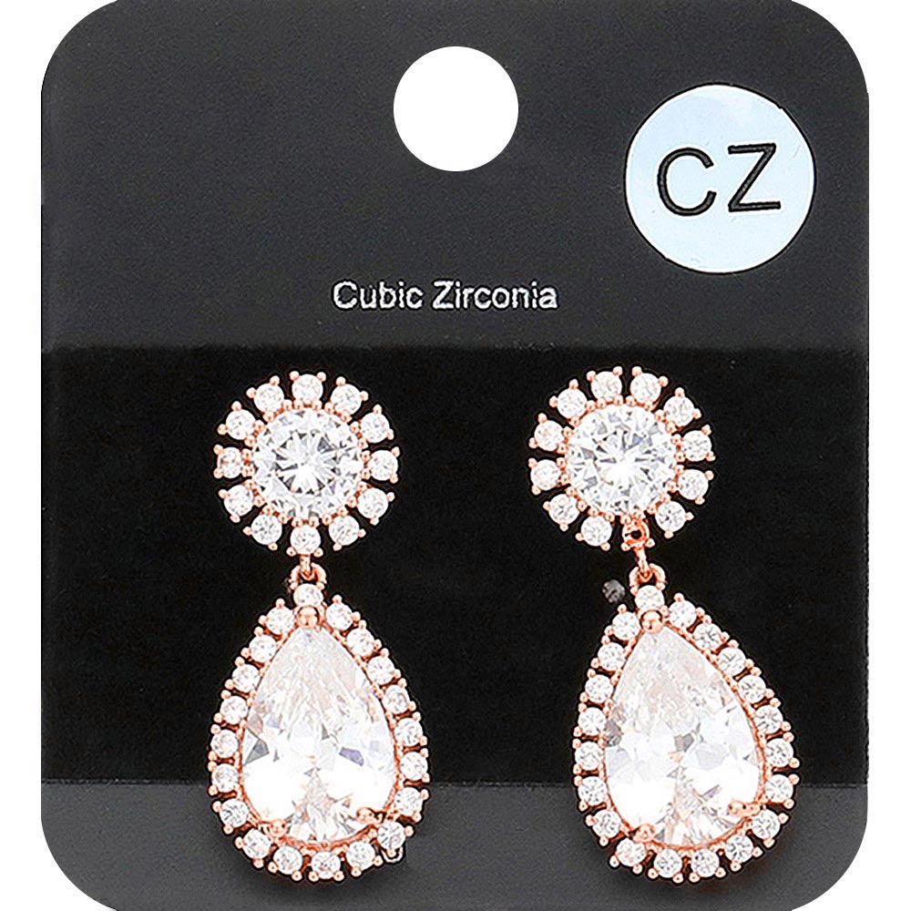 Madeline Love Rose Gold CZ Teardrop Stone Dangle Evening Earrings