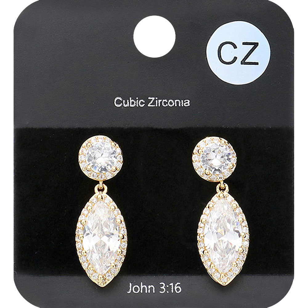 Madeline Love Gold CZ Marquise Stone Dangle Evening Earrings