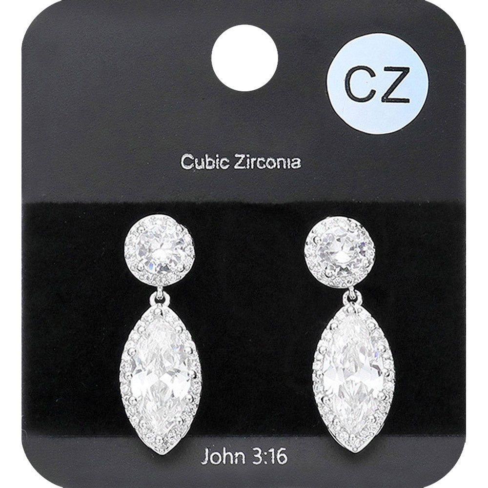 Madeline Love Clear, Rhodium CZ Marquise Stone Dangle Evening Earrings
