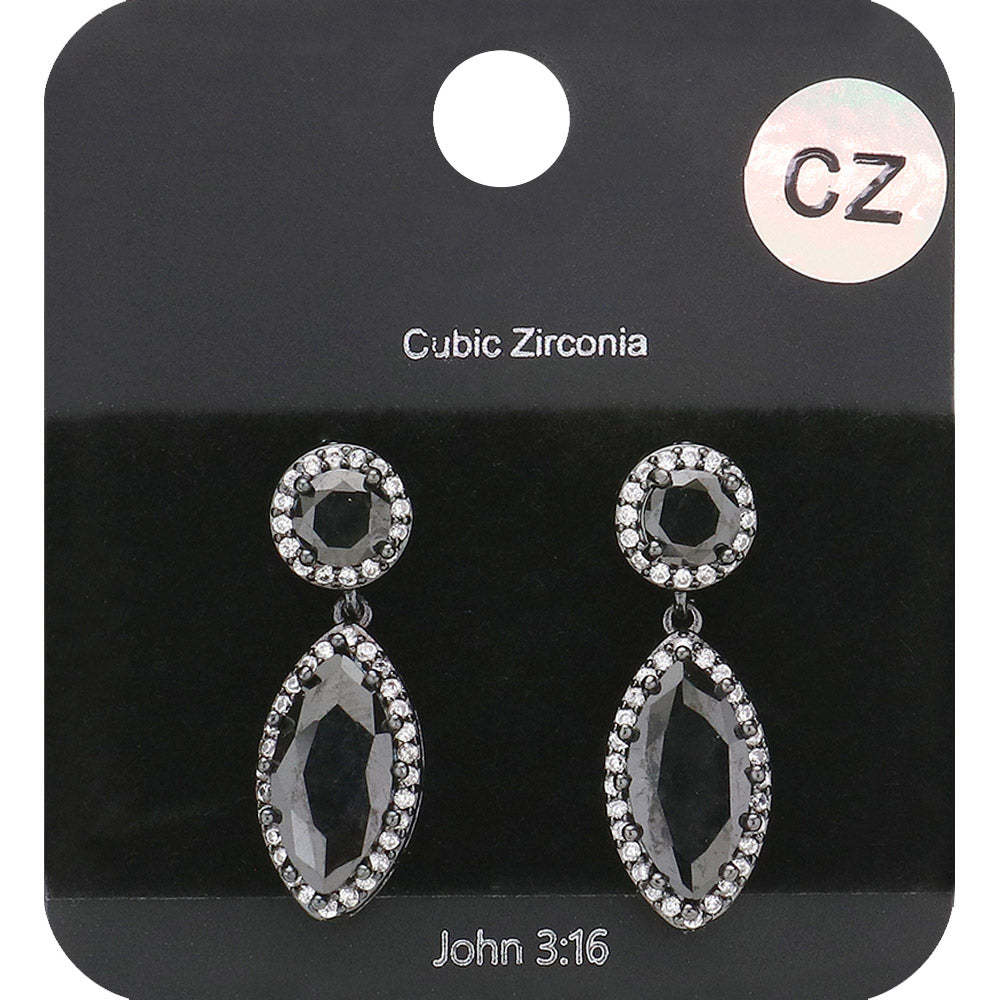 Madeline Love Jet Black CZ Marquise Stone Dangle Evening Earrings