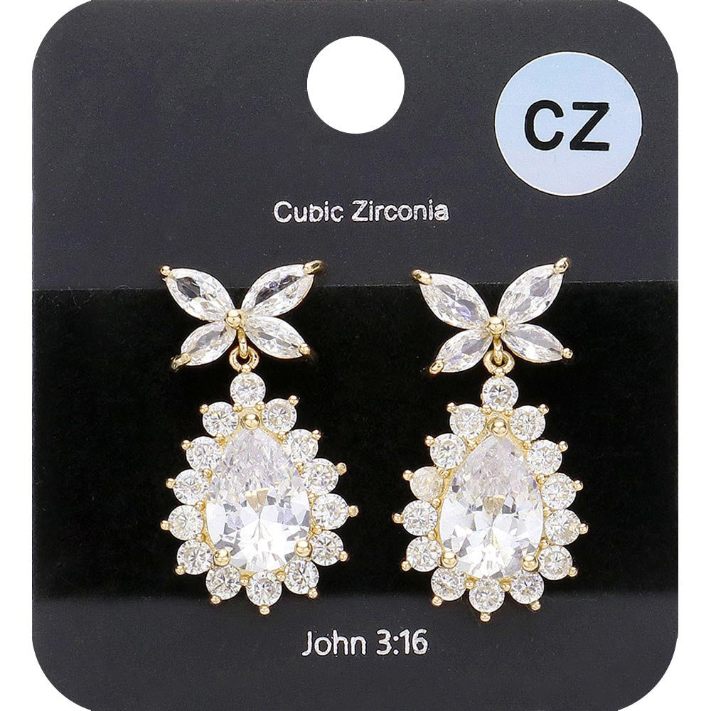 Madeline Love Gold CZ Stone Butterfly Teardrop Dangle Evening Earrings