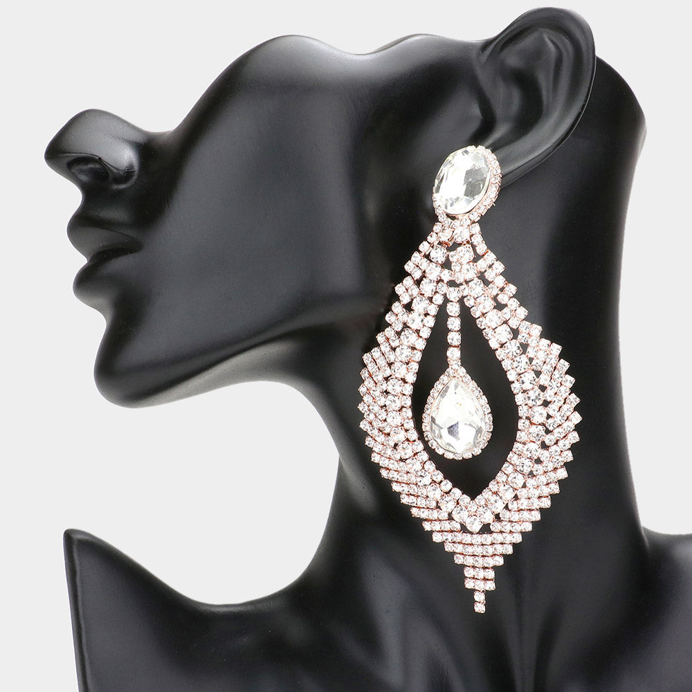 Madeline Love Rose Gold Glass Crystal Rhinestone Drop Evening Earrings