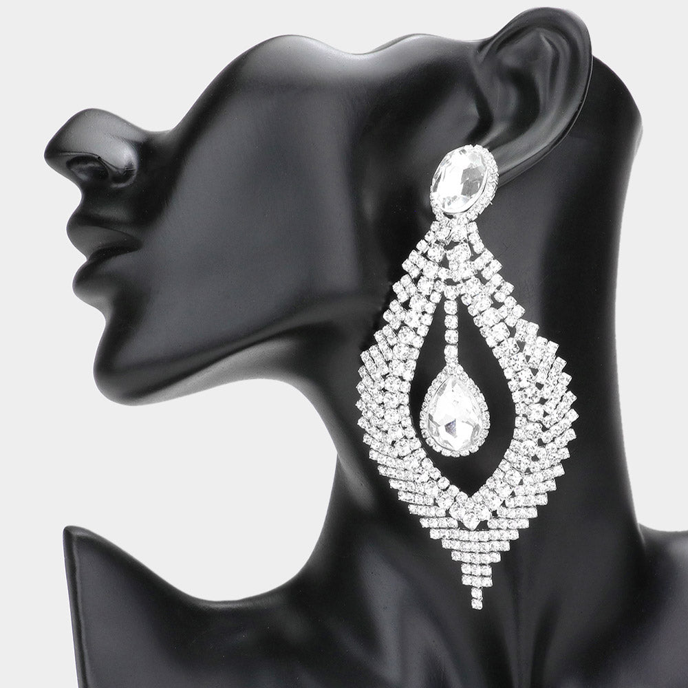Madeline Love Silver Glass Crystal Rhinestone Drop Evening Earrings