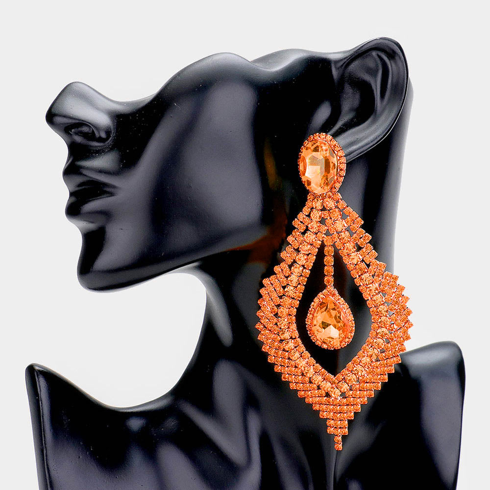 Madeline Love Orange Glass Crystal Rhinestone Drop Evening Earrings
