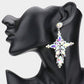 Madeline Love AB, Silver Marquise Stone Cluster Cross Dangle Evening Earrings