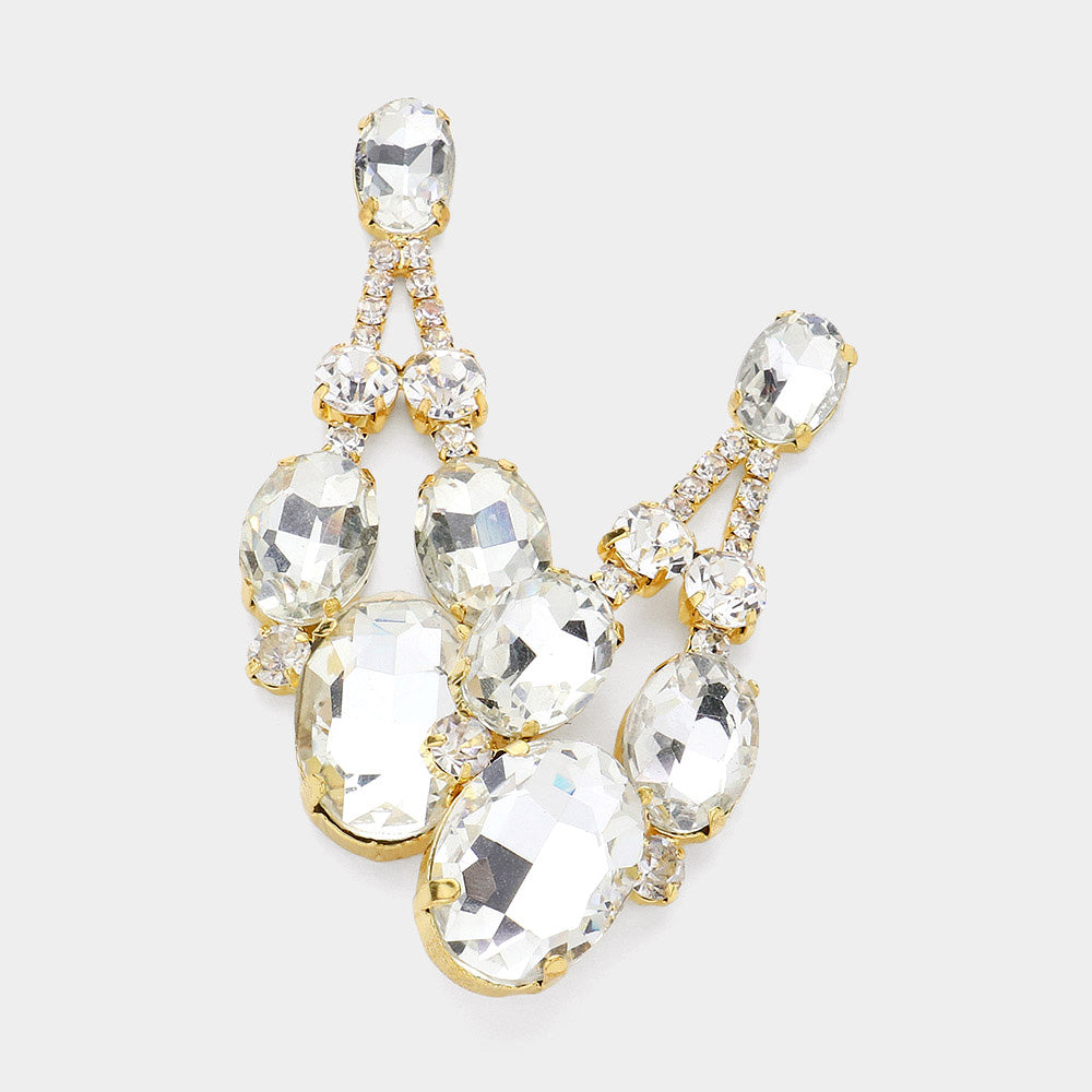 Madeline Love Clear, Gold Oval Stone Accented Evening Earrings