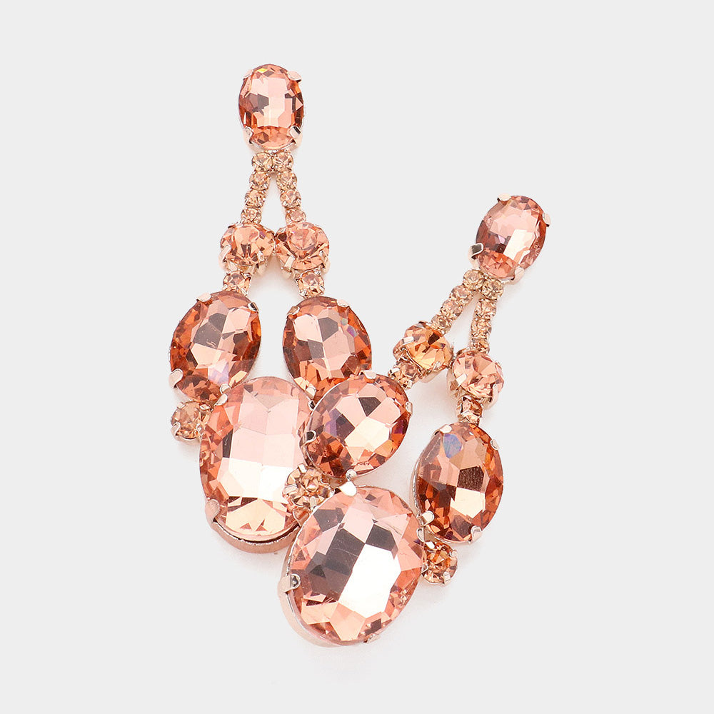 Madeline Love Peach Oval Stone Accented Evening Earrings