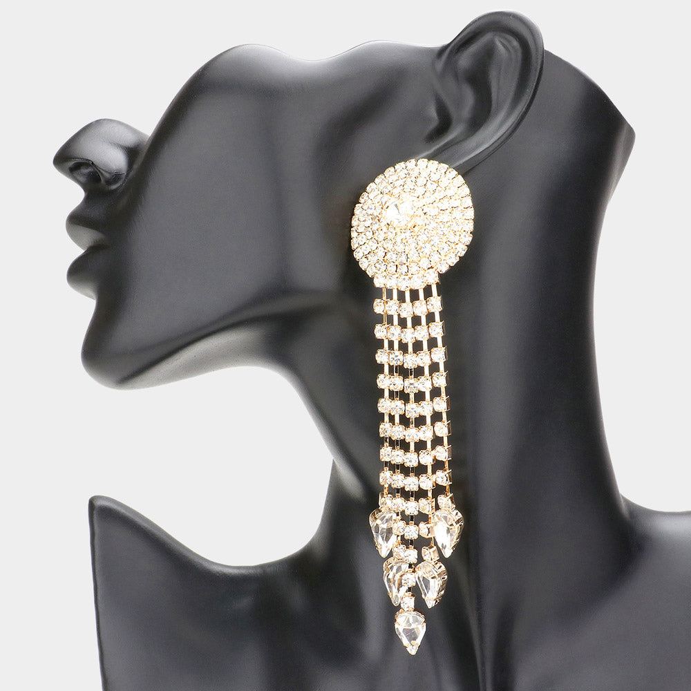 Madeline Love Gold Teardrop Stone Dropped Fringe Dangle Evening Earrings