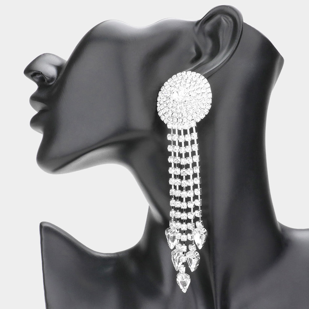 Madeline Love Rhodium Teardrop Stone Dropped Fringe Dangle Evening Earrings