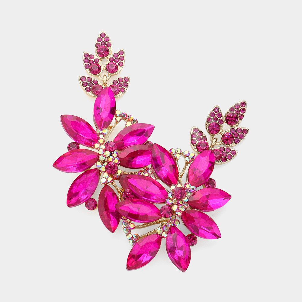 Madeline Love Fuchsia, Gold Glass Petal Evening Earrings