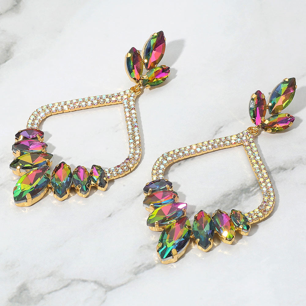 Madeline Love Vitrail Medium Marquise Stone Cluster Embellished Rhinestone Paved Open Chandelier Dangle Evening Earrings
