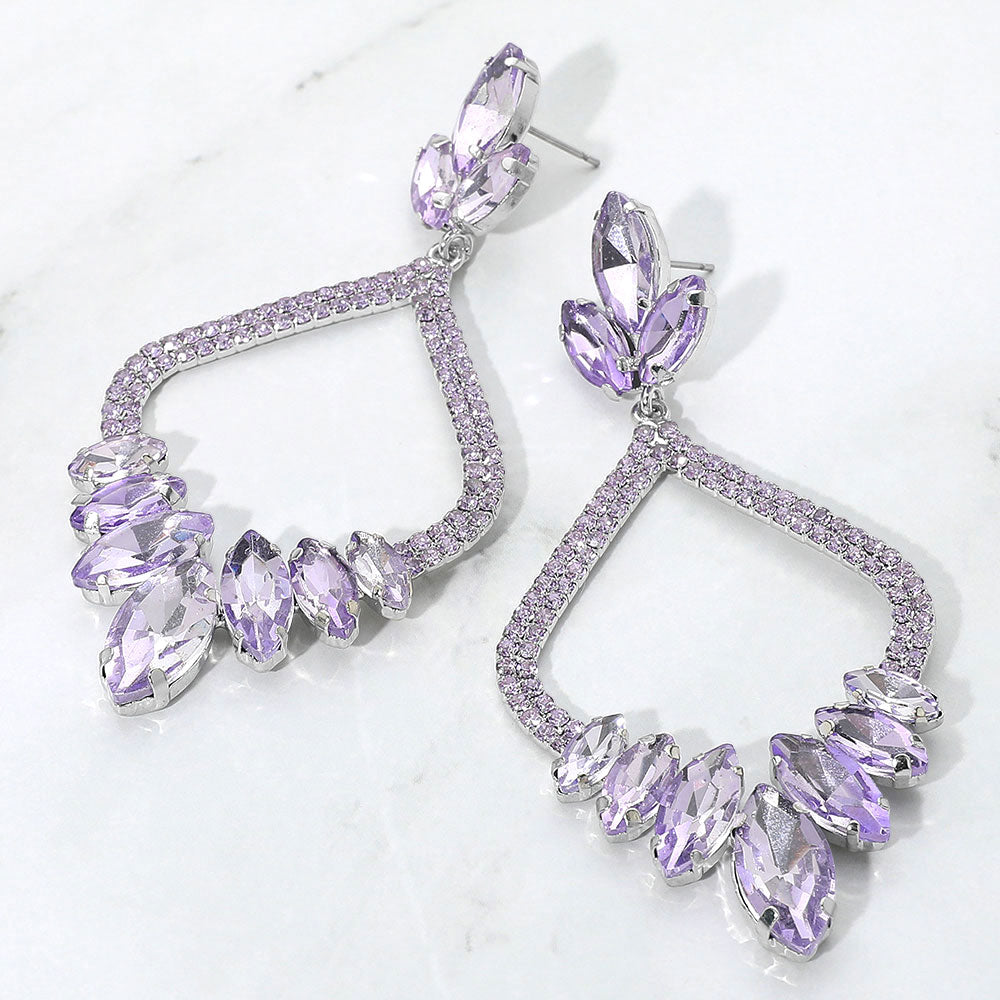 Madeline Love Lavender Marquise Stone Cluster Embellished Rhinestone Paved Open Chandelier Dangle Evening Earrings