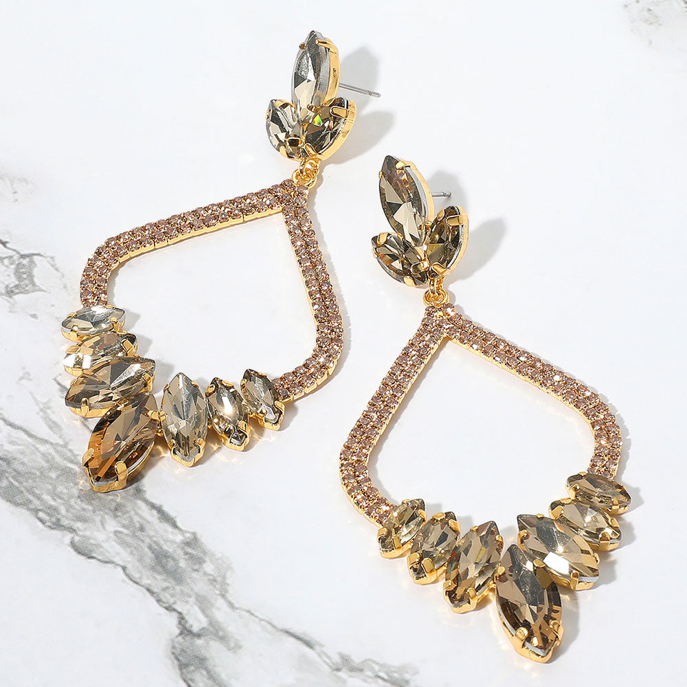 Madeline Love Topaz Marquise Stone Cluster Embellished Rhinestone Paved Open Chandelier Dangle Evening Earrings