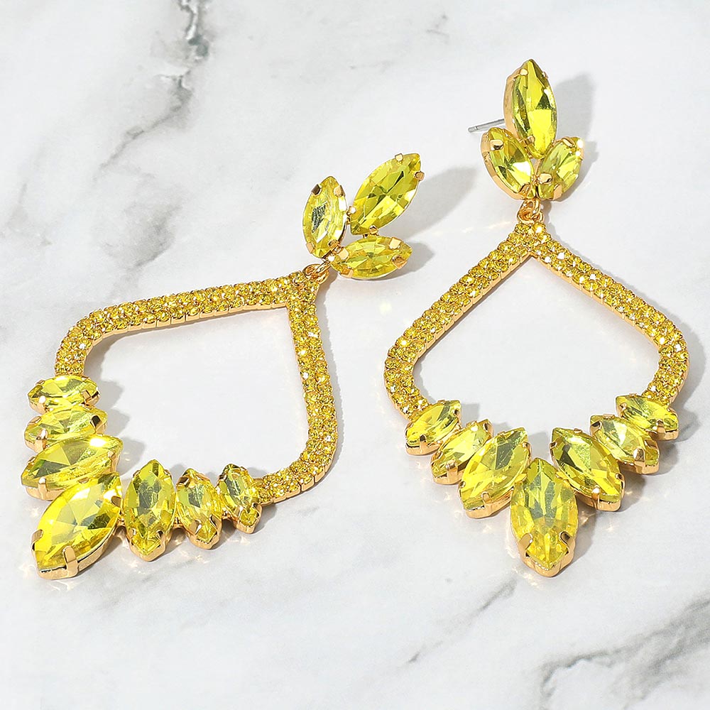 Madeline Love Yellow Marquise Stone Cluster Embellished Rhinestone Paved Open Chandelier Dangle Evening Earrings