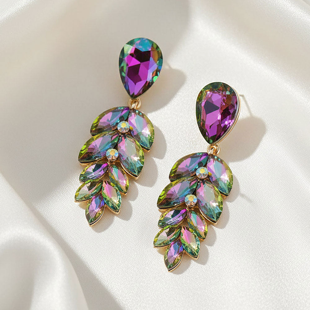 Madeline Love Gold, Vitrail Medium Teardrop Marquise Crystal Drop Evening Earrings