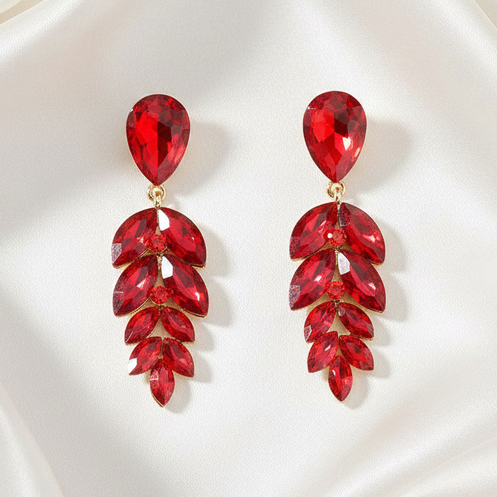 Madeline Love Gold, Red Teardrop Marquise Crystal Drop Evening Earrings