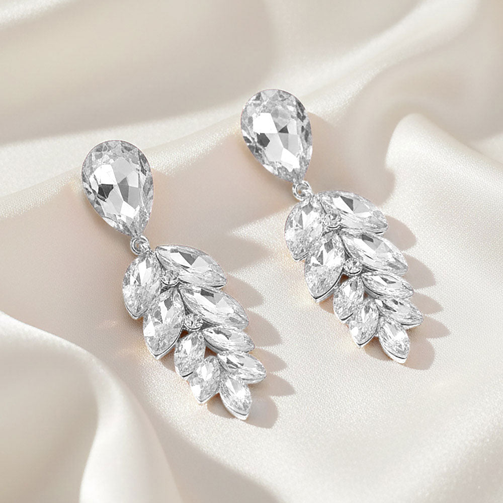 Madeline Love Clear, Rhodium Teardrop Marquise Crystal Drop Evening Earrings
