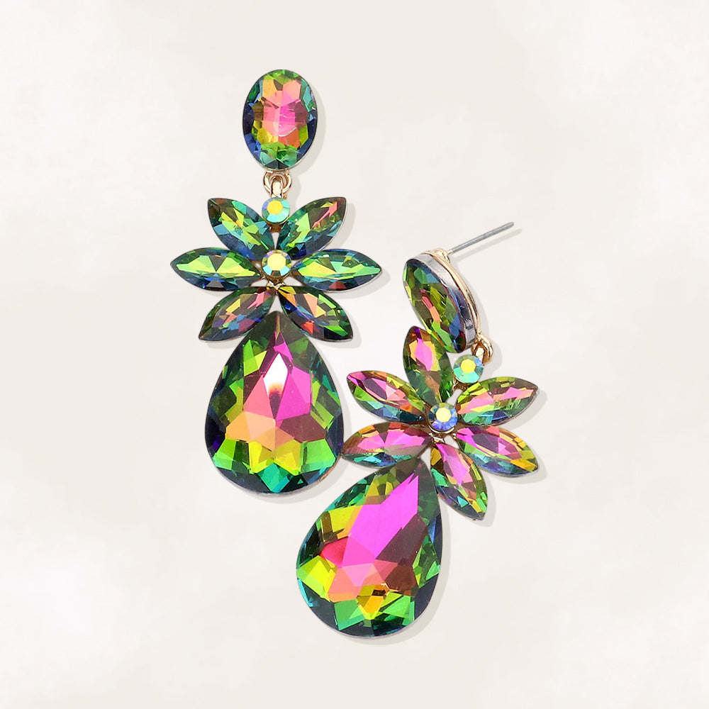 Madeline Love Gold, Vitrail Medium Marquise Stone Flower Teardrop Dangle Evening Earrings