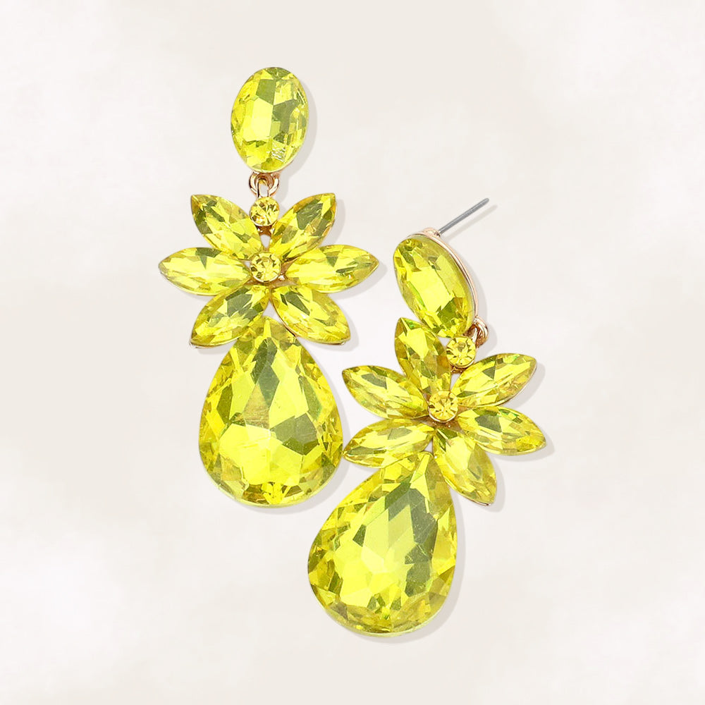 Madeline Love Gold, Yellow Marquise Stone Flower Teardrop Dangle Evening Earrings