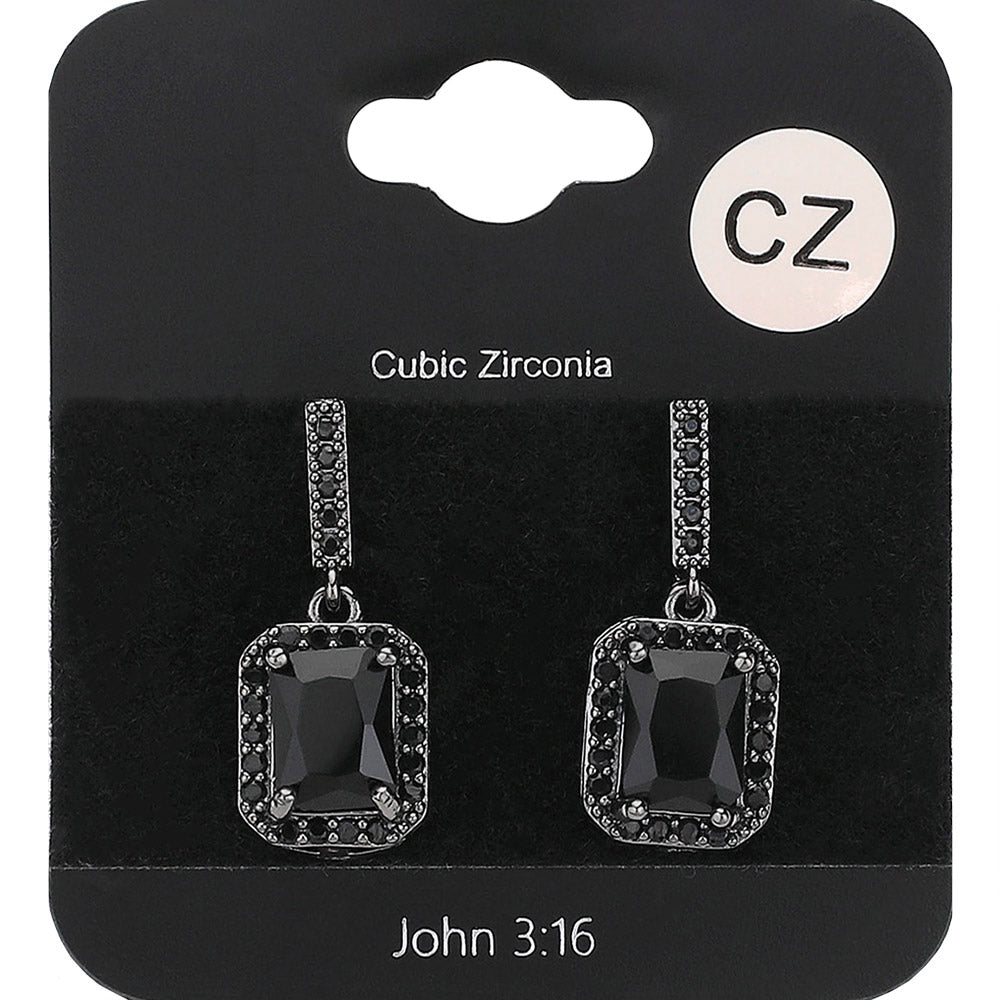Madeline Love Jet Black Square CZ Stone Cluster Dangle Evening Earrings