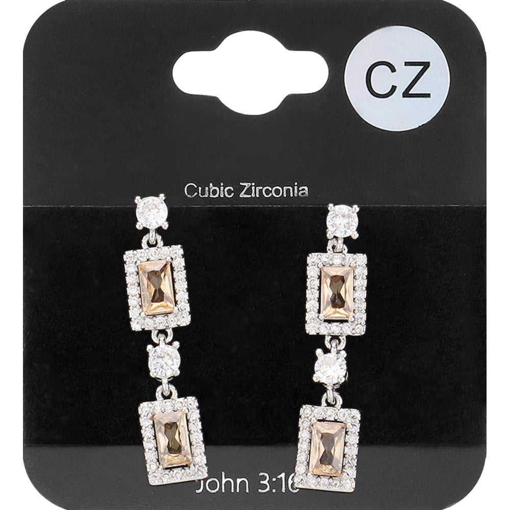 Madeline Love Lt Col Topaz, Silver CZ Stone Cluster Dangle Evening Earrings
