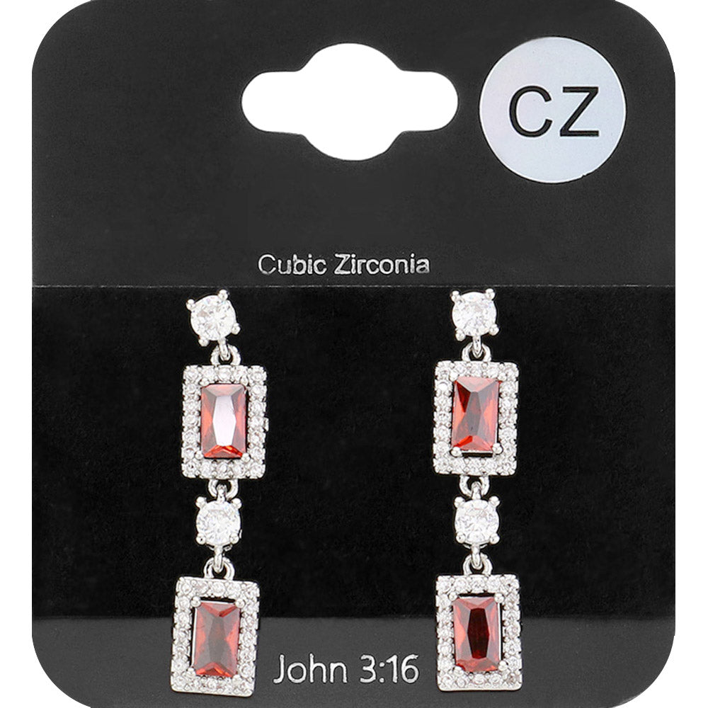 Madeline Love Siam, Silver CZ Stone Cluster Dangle Evening Earrings