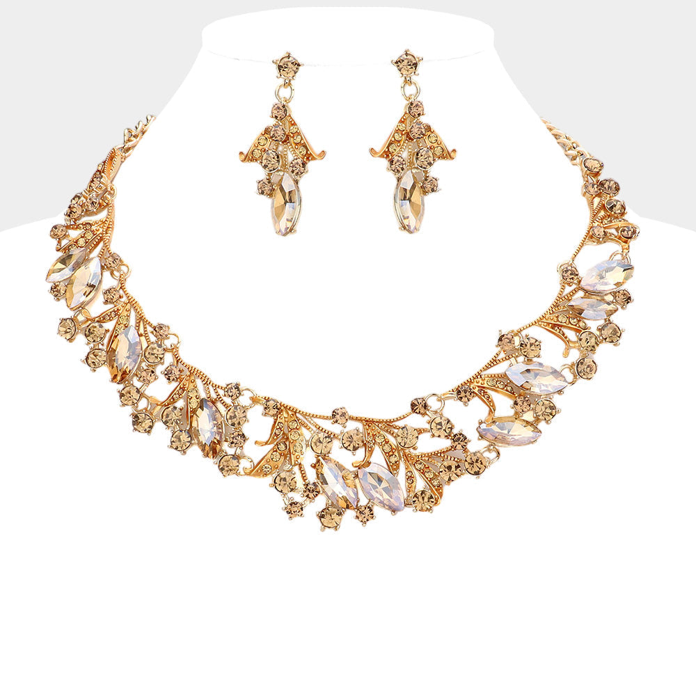 Madeline Love Lt Col Topaz Marquise Stone Accented Leaf Evening Necklace