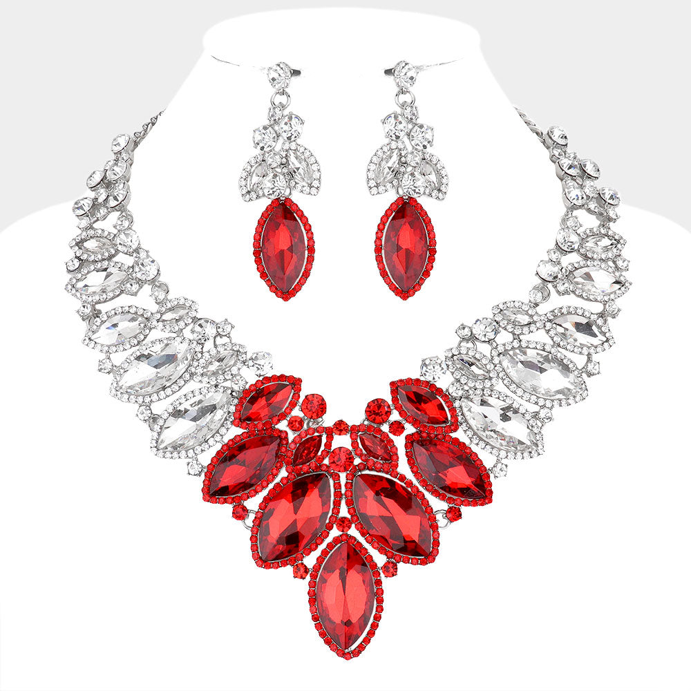 Madeline Love Clear, Red Marquise Stone Cluster Embellished Evening Necklace