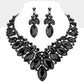 Madeline Love Black, Jet Black Marquise Stone Cluster Embellished Evening Necklace