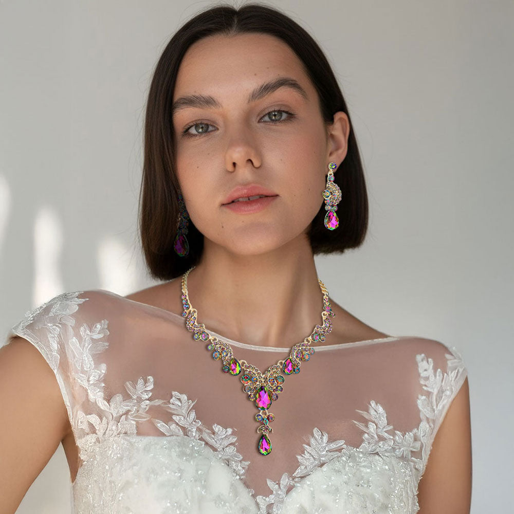 Madeline Love Gold, Vitrail Medium Teardrop Stone Accented Evening Necklace