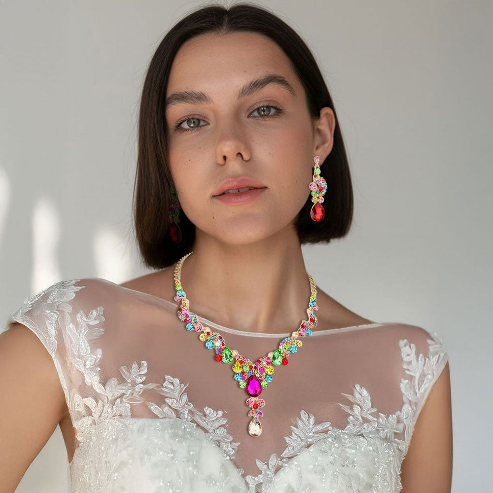 Madeline Love Gold, Multi Teardrop Stone Accented Evening Necklace