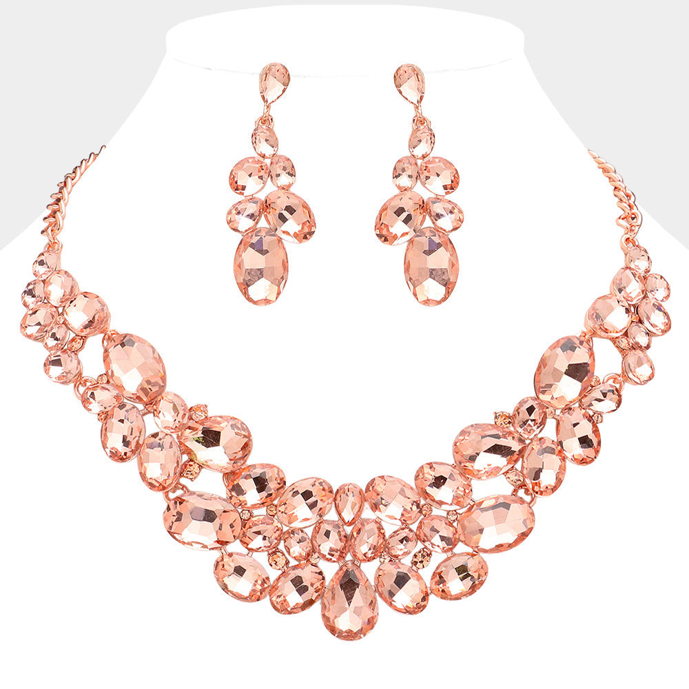 Madeline Love Peach, Rose Gold Multi Stone Bubble Cluster Evening Necklace