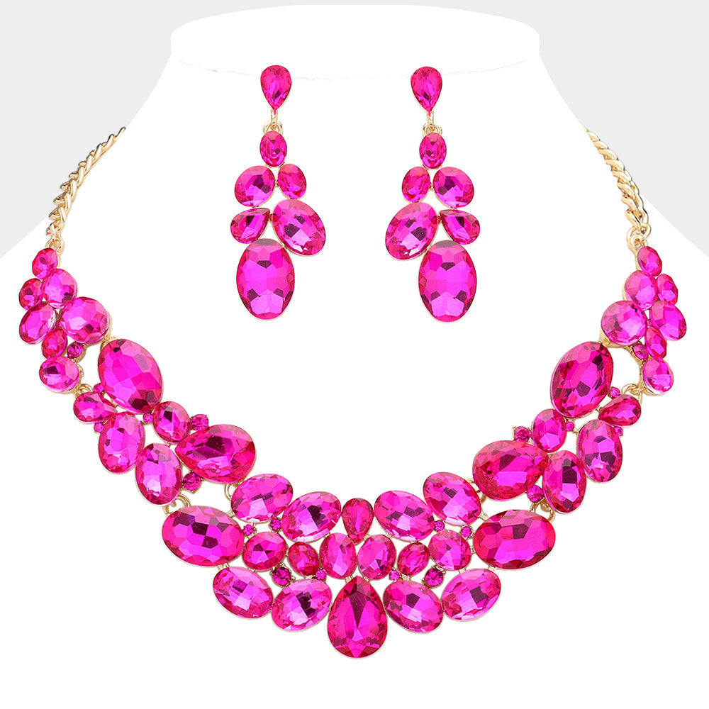 Madeline Love Fuchsia, Gold Multi Stone Bubble Cluster Evening Necklace