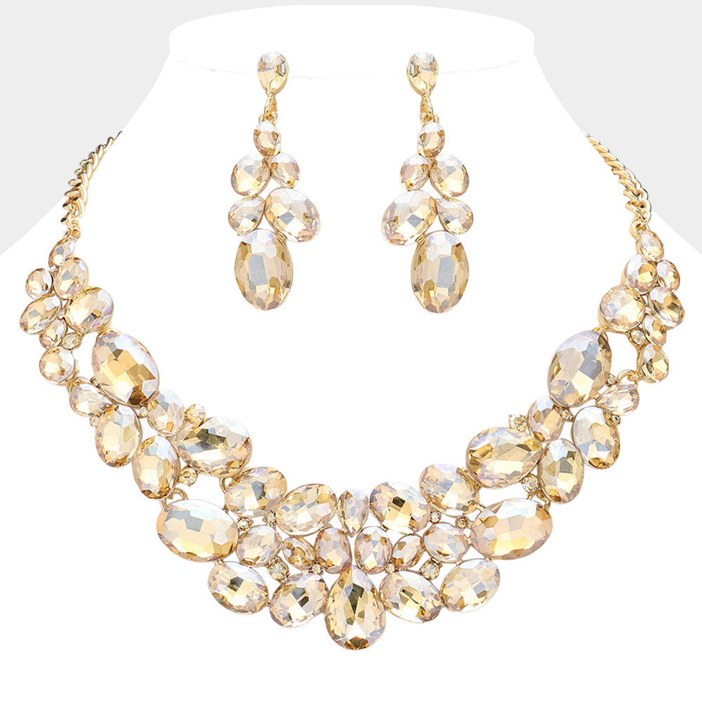 Madeline Love Gold, Lt Col Topaz Multi Stone Bubble Cluster Evening Necklace