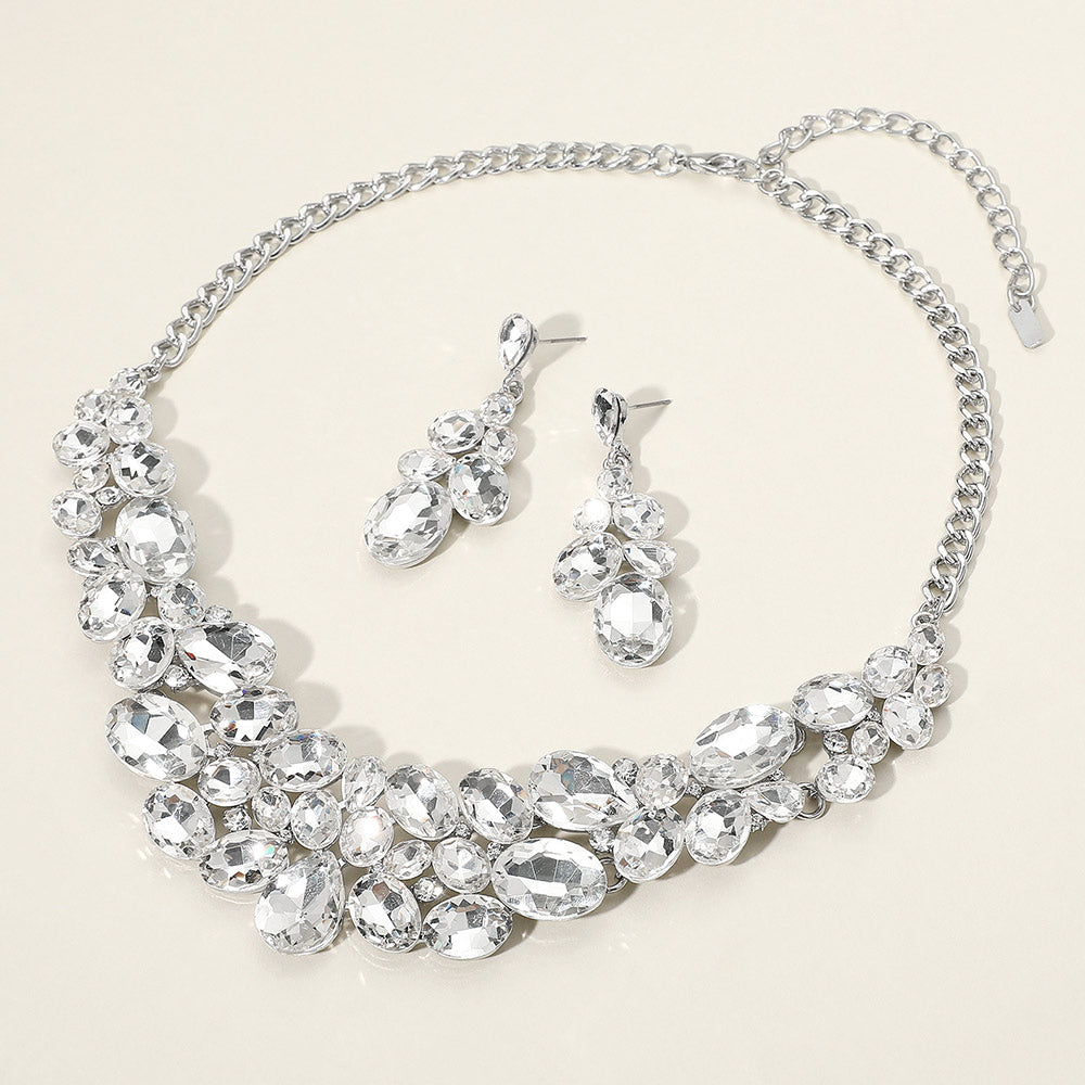 Madeline Love Clear, Silver Multi Stone Bubble Cluster Evening Necklace